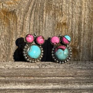 Cotton Candy Turquoise Mickey Mouse Sterling Silver 925 Earrings